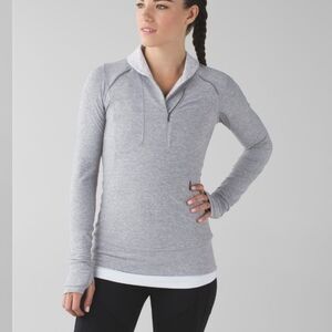 Lululemon Think Fast Pullover Heathered Slate / Tonka Stripe Sz 4
